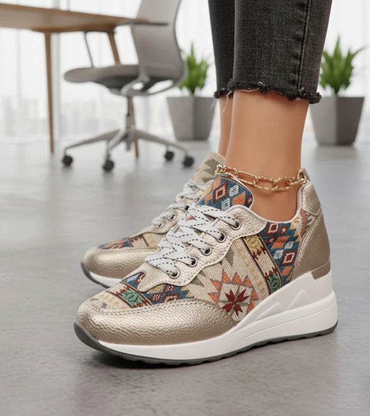 Znaya - Boho Geometric Lace Up Sneakers